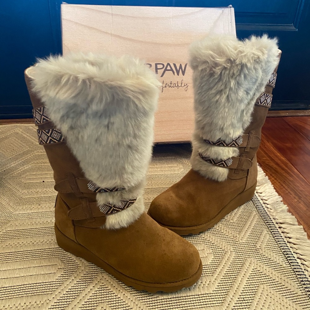 BearPaw Tan and Cream Fur Boots